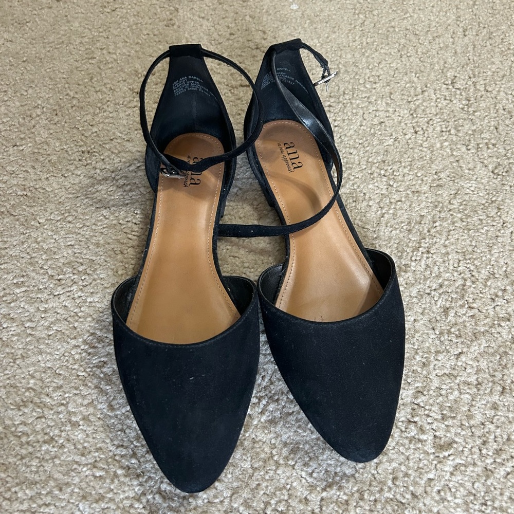 Black flats with ankle strap